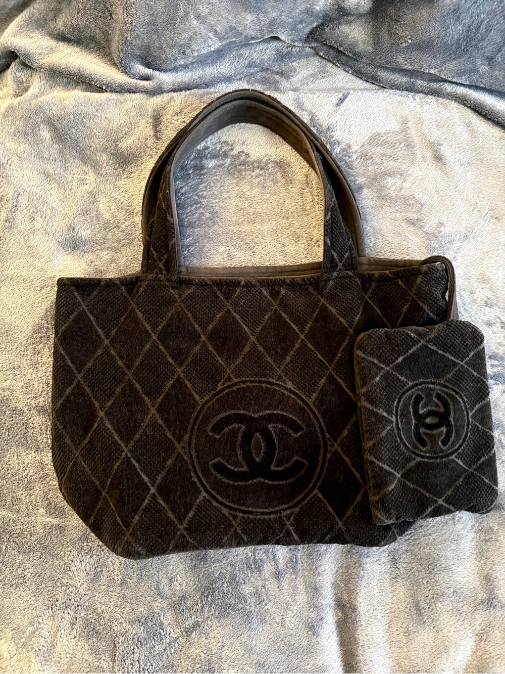 CHANEL Black Beach CC Logo Tote with Matching Pouch